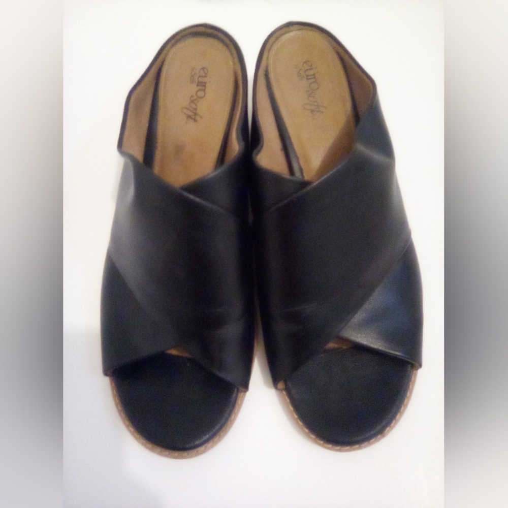 Eurosoft By Sofft Elegant Black Leather Mules Size 11M